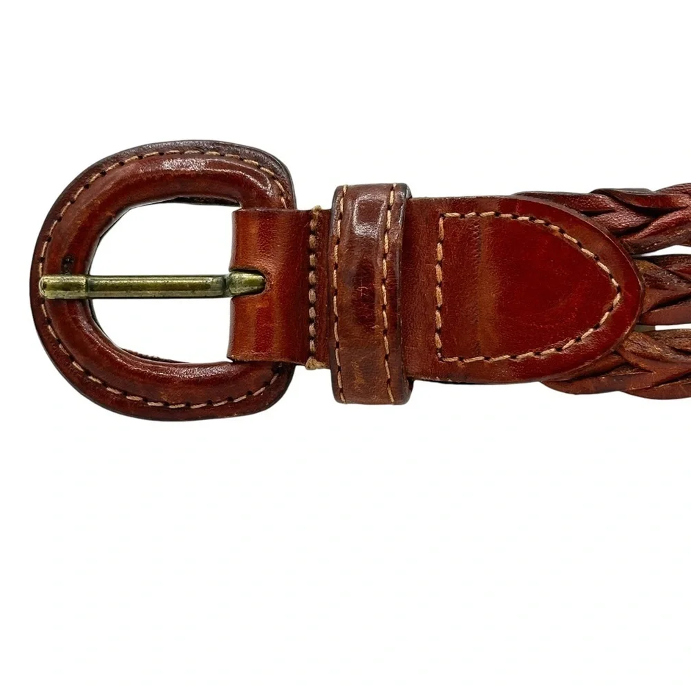 Women's Vintage Braided Leather‎ Triple Strand Belt British Tan Size Medium